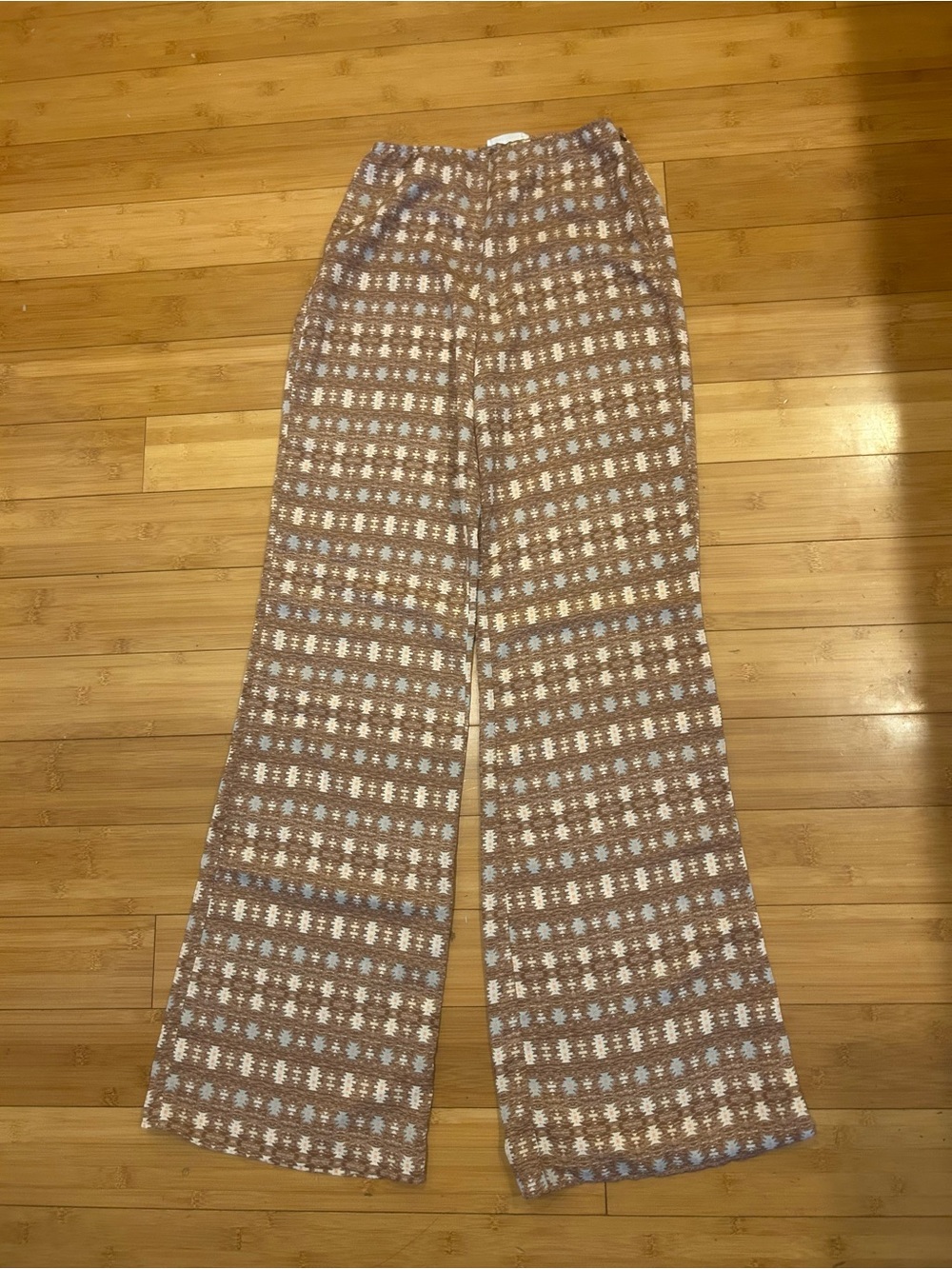 Honey Punch Boho Aztec Print Wide Leg Flare Pants 70s Hippie M